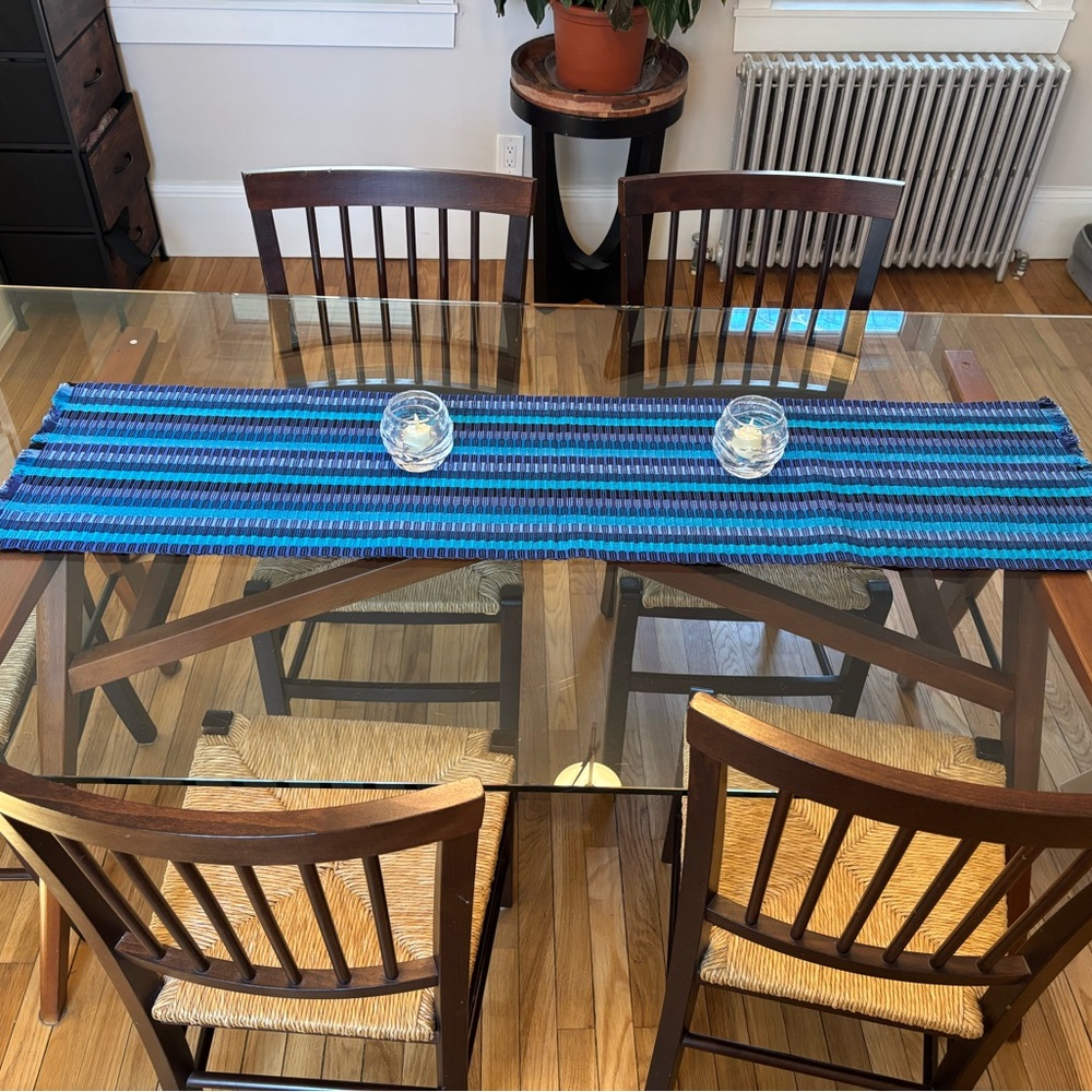 Handwoven Blue Stripe Table Runner - Home Dining- 54x13.5 inch